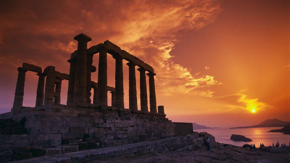 Temple of Poseidon Cape Sounion Athens Riviera sunset Greece